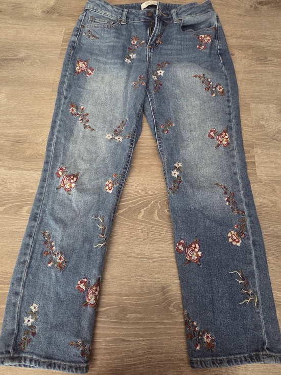 Cato Denim - Cato Blue Denim Jeans with Red & Cream Floral Embroidery